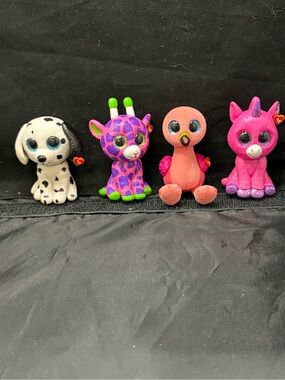 Beanie Boos Set of Four Figurines: Dalmatian, Giraffe, Flamingo, Unicorn